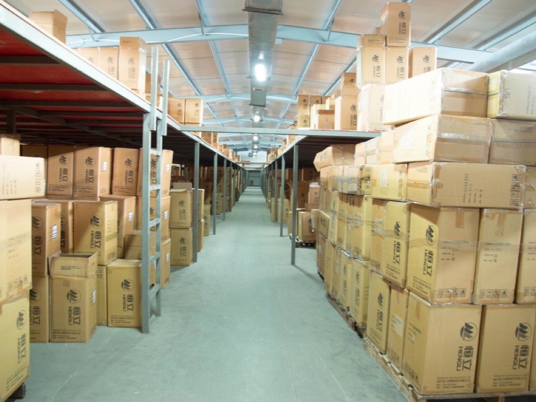 Warehouse aisles stocked for short port stays